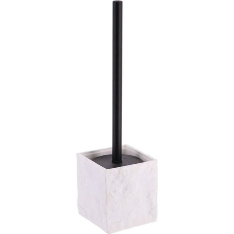 Eckige polyresin-wc-bürste mit steineffekt und mattschwarzem stiel - weiss - Tendance