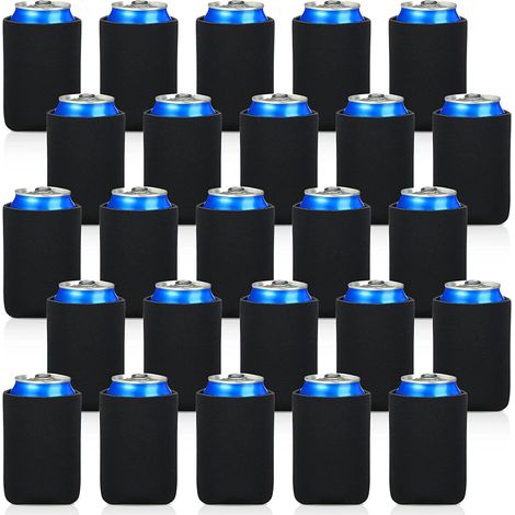 Lot de 25 manchons réfrigérants standard 355ml, anti-dérapants pour canettes/bouteilles/gobelets, bande élastique robuste pour bière/soda/glace, noir (1/5)