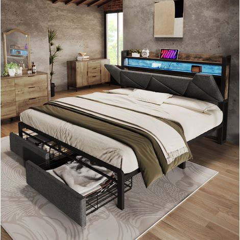 letto contenitore 160x200 con USB LED cassetti grigio OKMYHOME (1/5)