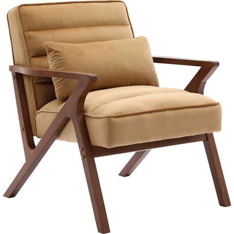 sweeek - Skandinavischer Sessel aus Hevea-Holz und Samt, Samt, Camel