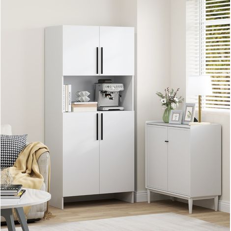 Armoire de cuisine 79x40x175 cm blanche en bois mélaminé avec rangement spacieux et niche pour micro-ondes (1/4)