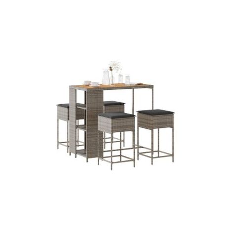 Ensemble de bar de jardin 5 pcs avec coussins gris poly rotin (1/5)