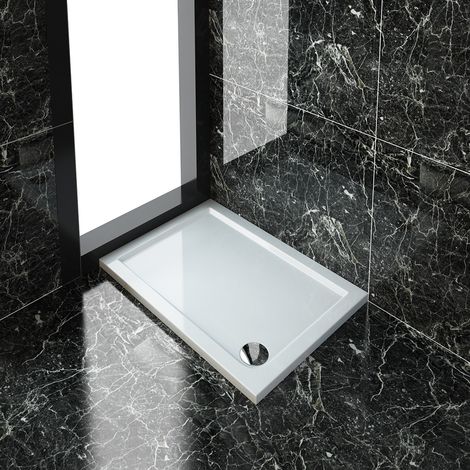 ELEGANT 1000 x 700 x 40 mm Rectangular Low Profile Shower Tray White Shower Base Tray for Shower Enclosure Bathroom with Waste Trap
