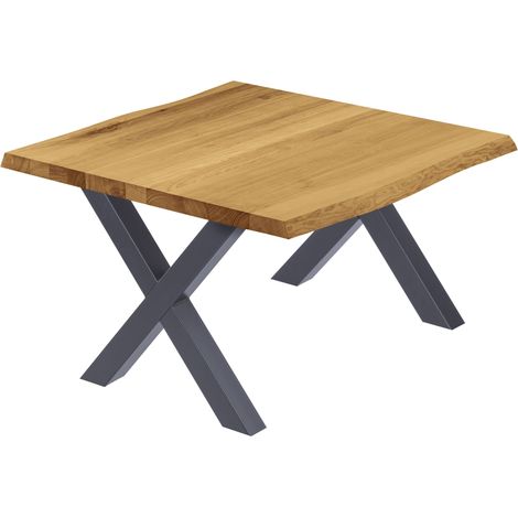 LAMO Manufaktur Esstisch Küchentisch, mit Baumkante 60x60x47 cm (AxBxH), Design, Rustikal / Anthrazit, LKB-01-A-003-7016D