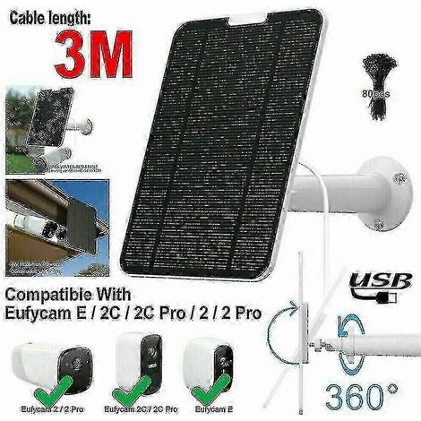 Panneau solaire pour Eufycam 2/2c/2c Pro/e/2 Pro 4W, support de fixation, câble de 4 m (noir) (1/4)