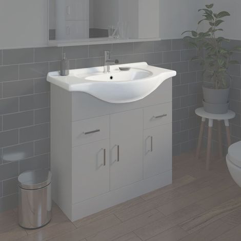 Bathroom WC Basin 850mm Compact Sink Single Tap Hole White BASIN ONLY