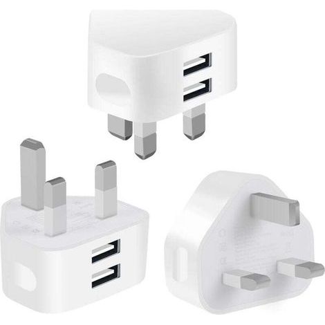 3er-Pack USB-Netzteiladapter mit zwei Anschlüssen für Großbritannien, kompakte 2,1-A-Netzladefunktion mit Smart-IC-Ladetechnologie (1/4)