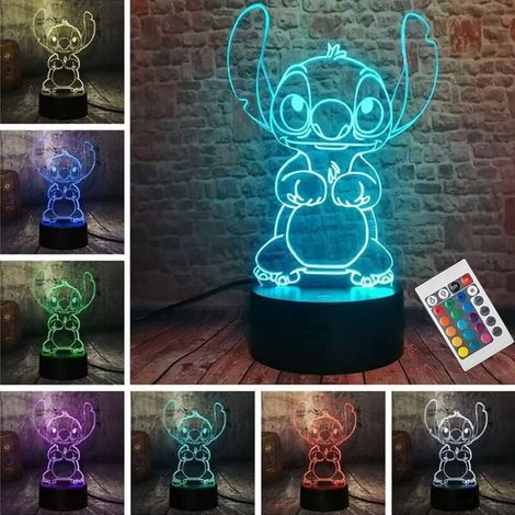 Lampe Stitch, 3D LED Smart Remote Control Lampe 16 Couleurs NoëL Cadeau Chambre D'Enfant DéCoration Cadeau De Vacances (1/4)