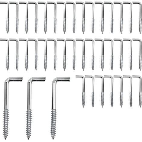 Paquete de 70 ganchos de tornillo M4, ganchos de tornillo angulares, ganchos de tornillo en forma de L, tornillos de acero al carbono para colgar plantas, utensilios de cocina, campanillas de viento,  (1/4)