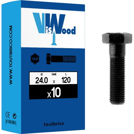 10 corps de boulon 24x120mm tête hexa  brut Viswood