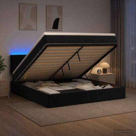Cama tipo otomana con colchón y LED Negro 160 x 200 cm (1/5)