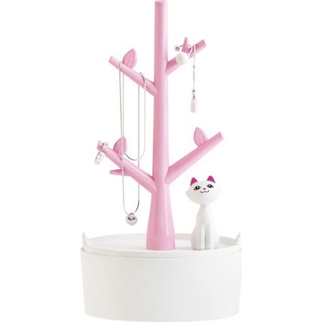 Boîte de rangement bijoux motif chat, couleur rose, format compact (1/3)