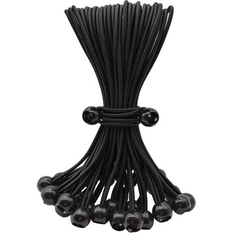 Spanngummis mit Kugel 25cm, 25 Stück, Schwarz, für Planen & Camping (1/5)