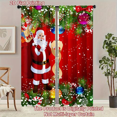 Rideaux de Noël très populaires, décorations Père Noël, rideaux festifs - Style 1 - 100x160cm (2 pièces envoyées)