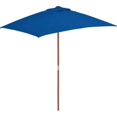 Parasol d'extérieur avec mât en bois 150 x 200 cm bleu
