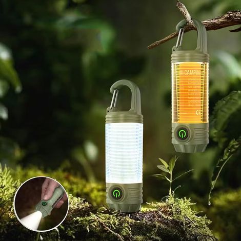 Mini lampe de poche LED rechargeable pour camping avec crochet, 6 modes et signal lumineux (1/5)