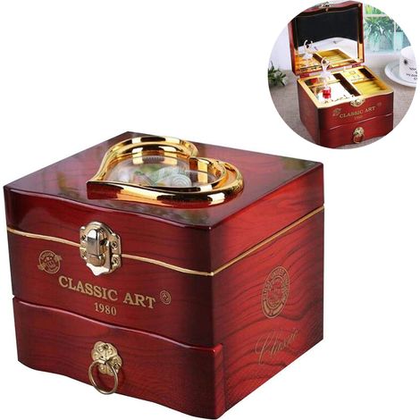 Boîte À Bijoux Musicale - Boîte À Musique Rotative Avec Ballerine Et Tiroir Coulissant - Cadeau Saint-Valentin Anniversaire Noël - 1 Pièce (1/5)