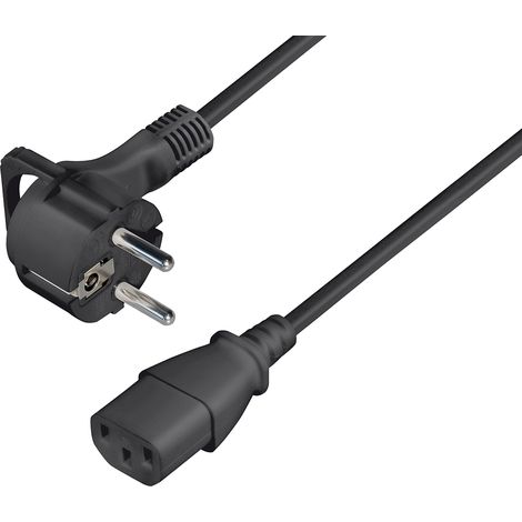 Cee 7/7 Stecker, gewinkelt - iec 320 c13 Buchse cee 7/7 Stecker - iec 320 c13 Buchse, schwarz, 2,5 m Netzstecker extra flach - - only 8 mm dick, der Klappgriff ermöglicht ein leichtes Herausziehen aus (1/5)