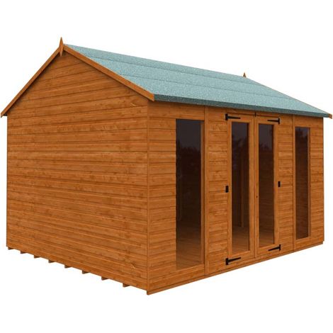 12 x 10 Feet Full Pane Workman Apex 12mm Shed - Solid Wood/Softwood/Pine - L355 x W295 x H268.5 cm - Burnt Orange