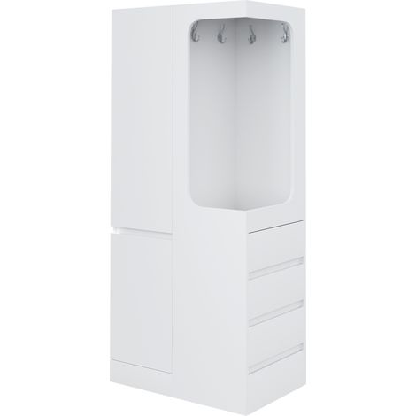CAIziArmoire 70 x 40 x 170 cm, avec tiroirs et compartiments de rangement, espace penderie ouvert, 1 porte, blanche