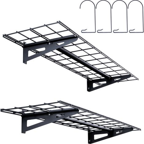VEVOR Etagere Murale Flottante de Rangement Garage 122x30,5 cm Lot de 2 Grande Surface Utilisable Capacite de Charge 90,7 kg par Etagere Suspendue deOutils Metallique pour Magasins, Garages, Entrepots