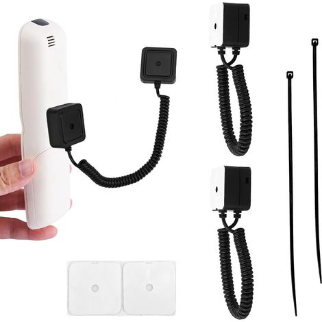 2pcs Supports Magnétiques pour Télécommandes avec Cordons Ressort Fixation Murale Sécurisée Télécommandes TV avec Adhésif Ressort Extensible pour Petits Objets (Noir) (1/5)
