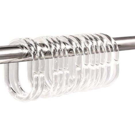 Lot de 12 Anneaux de Rideau de Douche Transparents, Type C, Pour Suspension Facile, Salle de Bain (1/4)