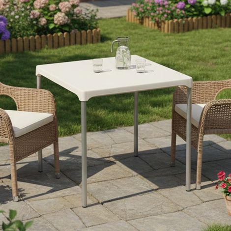 Dmora Stapelbarer Tisch mit Aluminiumbeinen, Made in Italy, 75x75x72 cm, weiße Farbe (1/3)