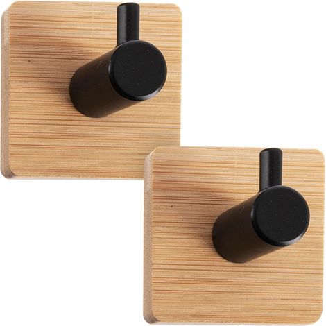 Selbstklebende Wandhaken, Bambus & Metall, 4,5 x 4,5 cm, 2er-Pack