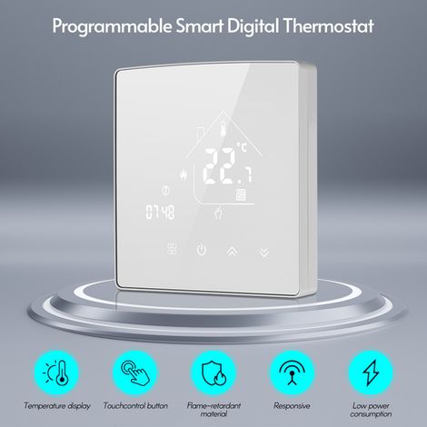 Programmierbarer, intelligenter Digitalthermostat mit Spiegel, hintergrundbeleuchtetem LCD-Touchscreen und Temperaturregelung für Zuhause, Schule, Büro oder Hotel. Ideal für den Einsatz zu Hause, in d (1/2)