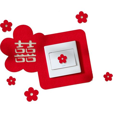 Autocollants muraux décoratifs « Double Bonheur » en tissu non tissé, motif interrupteur, pour mariage chinois, rouge. (1/5)