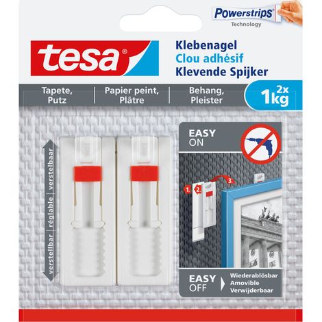 Tesa Clavo Adhesivo Ajustable Blanco, Pack de 2