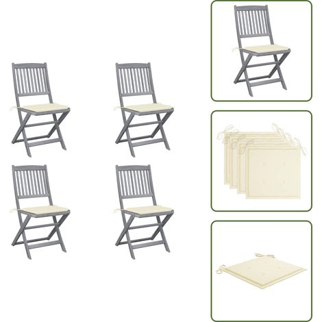 Chaises pliables d'extérieur lot de 4 et coussins Bois d'acacia - Chaise De Jardin - Chaise Pliante - Mobilier De Jardin - Acacia - Table De Jardin (1/5)