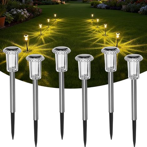 Lot de 6 lampes solaires de jardin, blanc chaud, étanches, pour pelouse et allée (1/5)