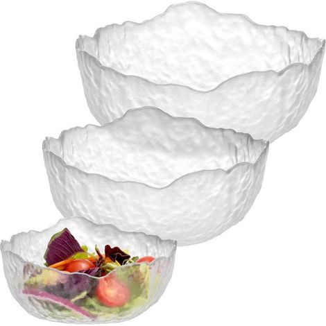 Salatschüssel-Set aus Glas, 3-teilig, Servierschalen in Eisglas-Optik mit Goldrand, Glasschalen für Salat, Obst, Snacks und Dessert