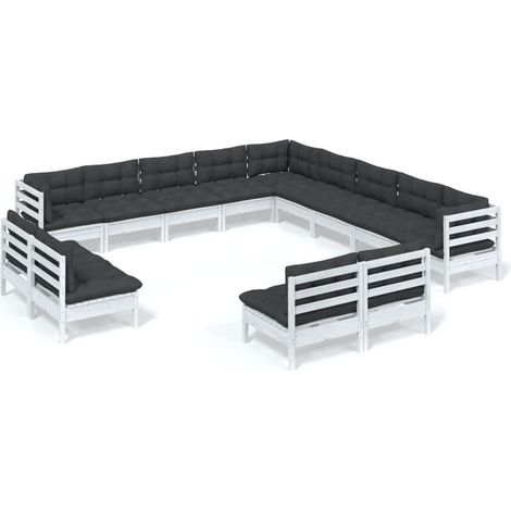 Muebles de jardín 13 pzas y cojines blanco madera maciza pino vidaXL (1/5)