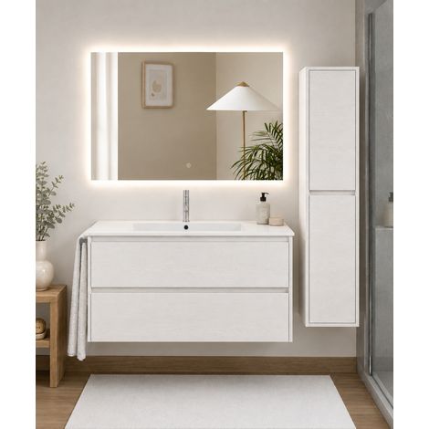 Mueble de baño con lavabo ORIGENBATH IBIZA sin espejo 70x45 cm blanco nórdico con columna (1/5)