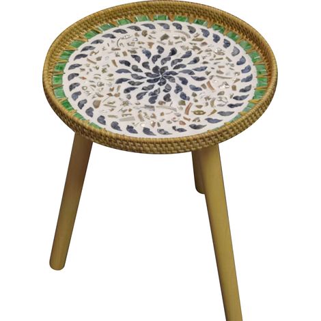 Table basse en rotin fait main design naturel style bohème chic pour salon intérieur décoration artisanale authentique (1/4)