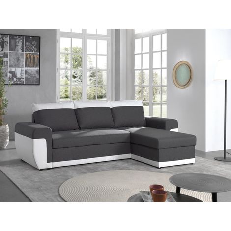 Bestmobilier – Canapé d'angle réversible 4 places convertible avec coffre – Revêtement simili et tissu – Dimensions L248xH87xP145 cm – Poids maximum 360 kg (1/5)