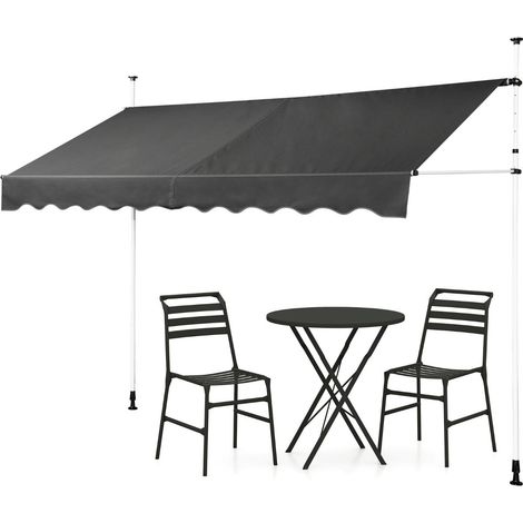 Retractable Telescopic Awning Sun Shade with Manual Crank Handle-Grey (1/3)