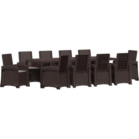 Maison Exclusive - Set da Pranzo per Giardino 11 pz Marrone e Grigio Chiaro 250 cm (1/5)