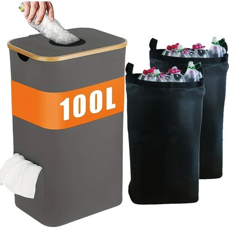 Contenitore per la raccolta differenziata, capacità 100 litri, coperchio antiodore, grigio, 100LL (1/2)