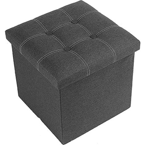 Pouf de rangement pliable, repose-pieds en lin mélangé, coffre ottomane, porte-jeux, organisateur de fauteuil pour salon, entrée de chambre gris foncé 38 x 38 x 38 (1/5)