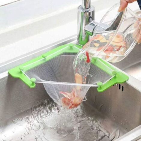 Passoire Triangulaire en Maille pour évier de Cuisine avec 50 Sacs de passoire d'évier à Suspendre, Sac de Cuisine en Maille Fine (1 Support + 50 Sacs de Filtre) (1/5)