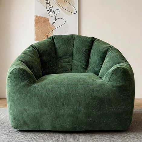 Fauteuil poire rond vert en flanelle avec soutien ergonomique (1/2)