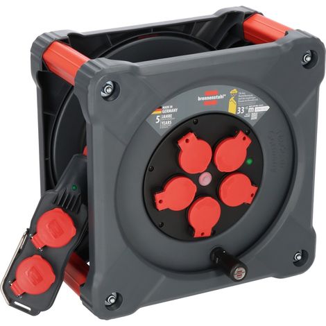 Brennenstuhl Professional Baustellen-Kabeltrommel mit Powerblock KC 3200 5 (33+5m, H07RN-F 3G2,5 Kabel in schwarz, 5 Schutzkontakt-Steckdosen, ständig
