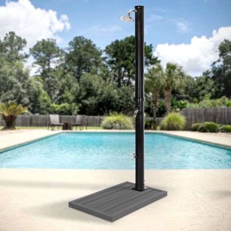 ML-Design Ducha Solar de Jardín Negra 20L 210cm Agua Caliente Hasta 60°C sin Electricidad con Baldosa y Conexión para Manguera Moderno Elegante Cabezal Ducha de Lluvia Ajustable y Grifo para Piscina (1/5)