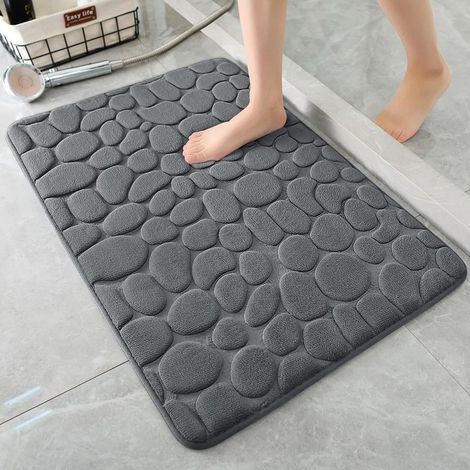 Tapis de bain en mousse à mémoire de forme, antidérapant, absorbant, lavable et à séchage rapide (60 x 40 cm, gris foncé) (1/4)