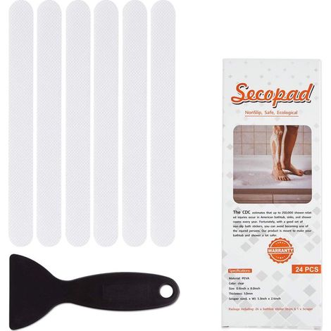QAZQA Lot de 24 bandes adhésives antidérapantes pour baignoire avec grattoir de qualité supérieure (1/5)