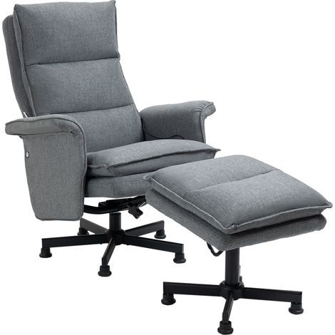 Fauteuil massant électrique relaxant avec repose-pieds et télécommande tissu imitation lin 78 x 93 x 99 cm gris (1/5)